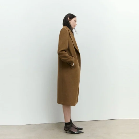 Mango NWOT Double-breasted wool coat in Ochre - Picture 3 of 15